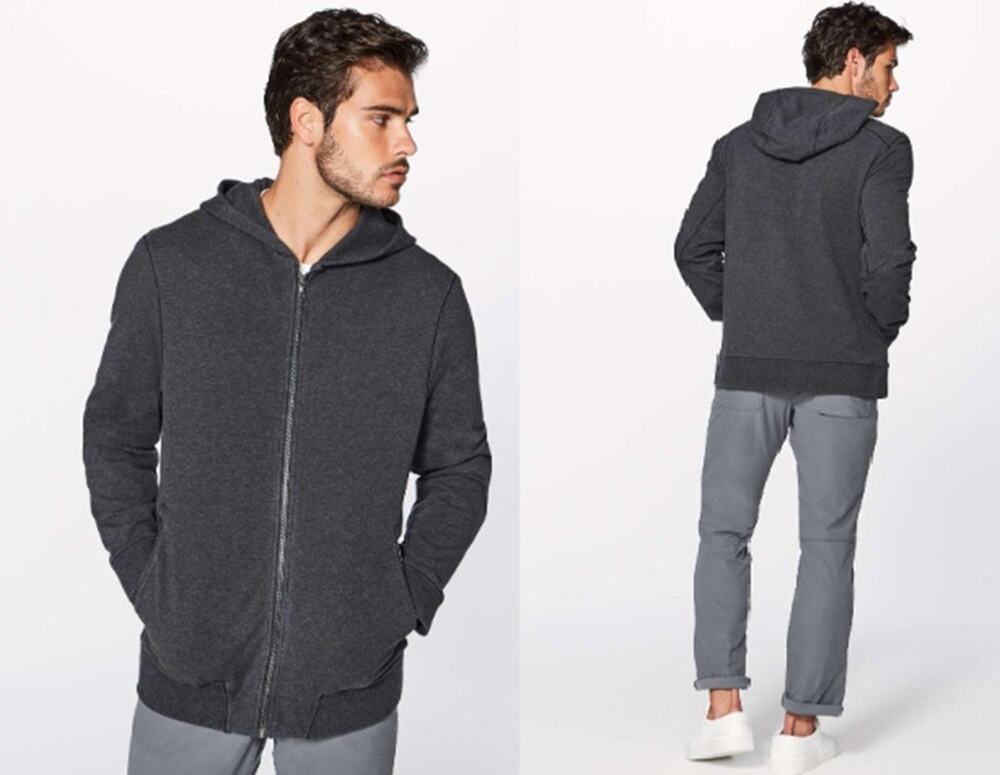Lululemon Sz M Cross Cut Long Sleeve Hoodie Heathered Black/Grey